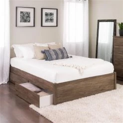 Prepac Select 4-Post Platform Bed 2 Drawers - Drifted Gray - Queen
