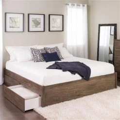 Prepac Select 4-Post Platform Bed 2 Drawers - Drifted Gray - King