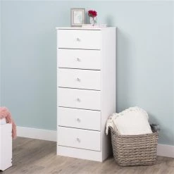 Prepac Astrid Tall Chest with Acrylic Knobs - 6-Drawer - White