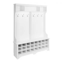 Prepac Wide Hall Tree with 24 Shoe Cubbies in White Finish - 77-in x 60-in x 15.5-in