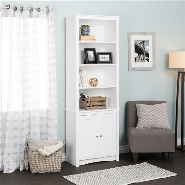 Prepac Tall Bookcase with 2 Shaker Doors in White Finish - 80-in 4 Prepac Tall Bookcase with 2 Shaker Doors in White Finish - 80-in - Image 2