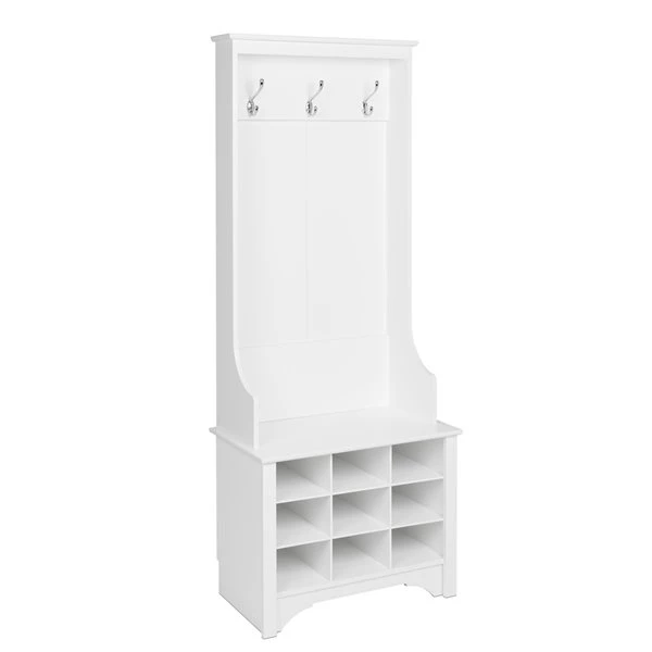 Prepac Narrow Hall Tree with 9 Shoe Cubbies in White Finish - 68-in x 27-in x 15.5-in 4 Prepac Narrow Hall Tree with 9 Shoe Cubbies in White Finish - 68-in x 27-in x 15.5-in - Image 2