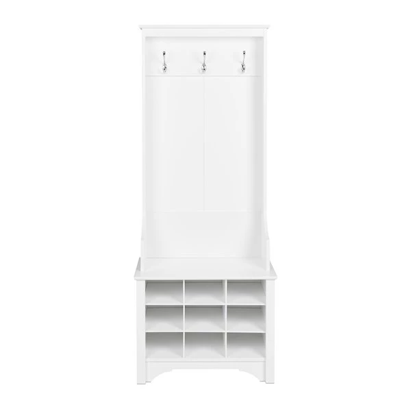 Prepac Narrow Hall Tree with 9 Shoe Cubbies in White Finish - 68-in x 27-in x 15.5-in 3 Prepac Narrow Hall Tree with 9 Shoe Cubbies in White Finish - 68-in x 27-in x 15.5-in
