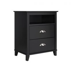 Prepac Yaletown 2-Drawer Tall Nightstand, Black