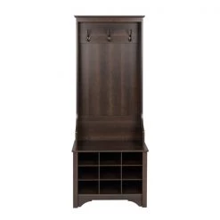 Prepac Narrow Hall Tree with 9 Shoe Cubbies in Espresso Finish - 68-in x 27-in x 15.5-in
