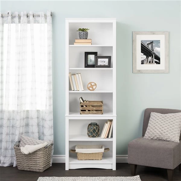 Prepac Tall Bookcase with 6 Shelves and White Finish - 80-in 6 Prepac Tall Bookcase with 6 Shelves and White Finish - 80-in - Image 4