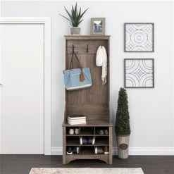 Prepac Narrow Hall Tree with 9 Shoe Cubbies in Drifted Gray Finish - 68-in x 27-in x 15.5-in -PREPAC Sales 2022 330746123 AlternateImage1 l