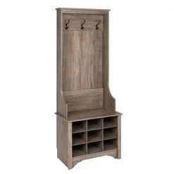 Prepac Narrow Hall Tree with 9 Shoe Cubbies in Drifted Gray Finish - 68-in x 27-in x 15.5-in