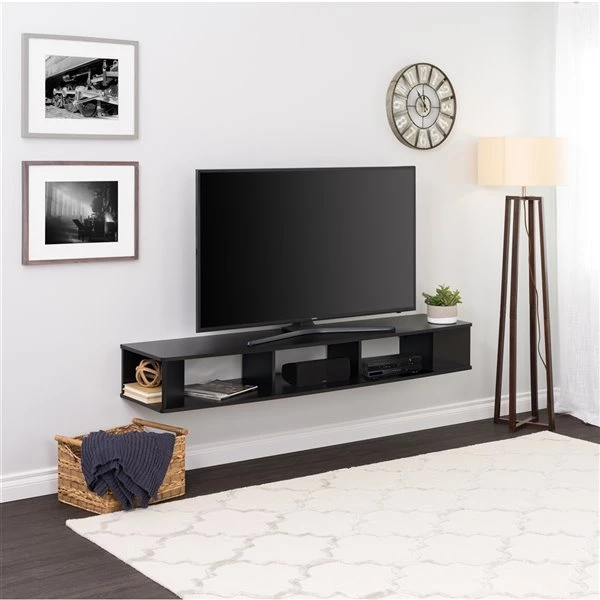 Prepac Wide Wall Mounted TV Stand in Black Finish - 70-in x 16-in x 48-in 4 Prepac Wide Wall Mounted TV Stand in Black Finish - 70-in x 16-in x 48-in - Image 2