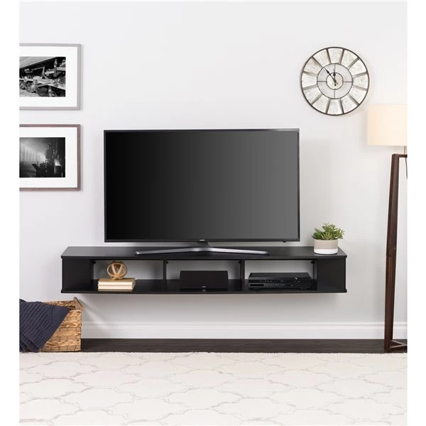 Prepac Wide Wall Mounted TV Stand in Black Finish - 70-in x 16-in x 48-in 6 Prepac Wide Wall Mounted TV Stand in Black Finish - 70-in x 16-in x 48-in - Image 4