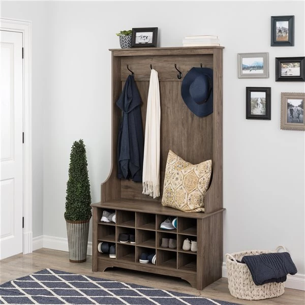 Prepac Hall Tree with Shoe Storage in Drifted Gray Finish - 68-in x 38-in x 15.75-in 5 Prepac Hall Tree with Shoe Storage in Drifted Gray Finish - 68-in x 38-in x 15.75-in - Image 3