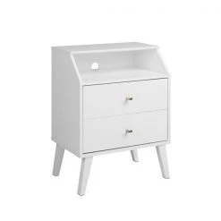 Prepac Milo 2-Drawer Night Stand with Angled Top - White