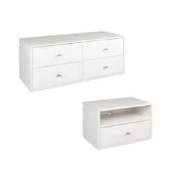 Prepac Floating Bedroom White Hanging Dresser and Nightstand Set