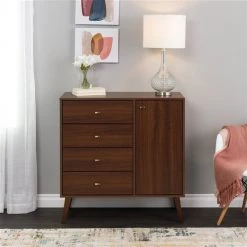 Prepac Milo Cherry Pine Contemporary 4-Drawer Chest with Side Cabinet -PREPAC Sales 2022 330928838 AlternateImage1 l