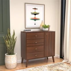 Prepac Milo Cherry Pine Contemporary 4-Drawer Chest with Side Cabinet -PREPAC Sales 2022 330928838 AlternateImage2 l