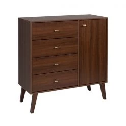Prepac Milo Cherry Pine Contemporary 4-Drawer Chest with Side Cabinet
